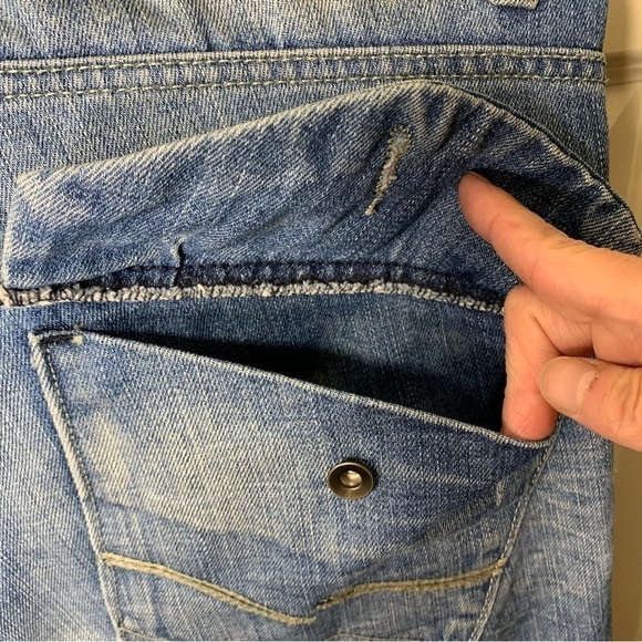 Jack Jones 1975 Distressed Jeans Men Sz 32 Blue Button Fly Slim Straight Denim - Picture 6 of 15